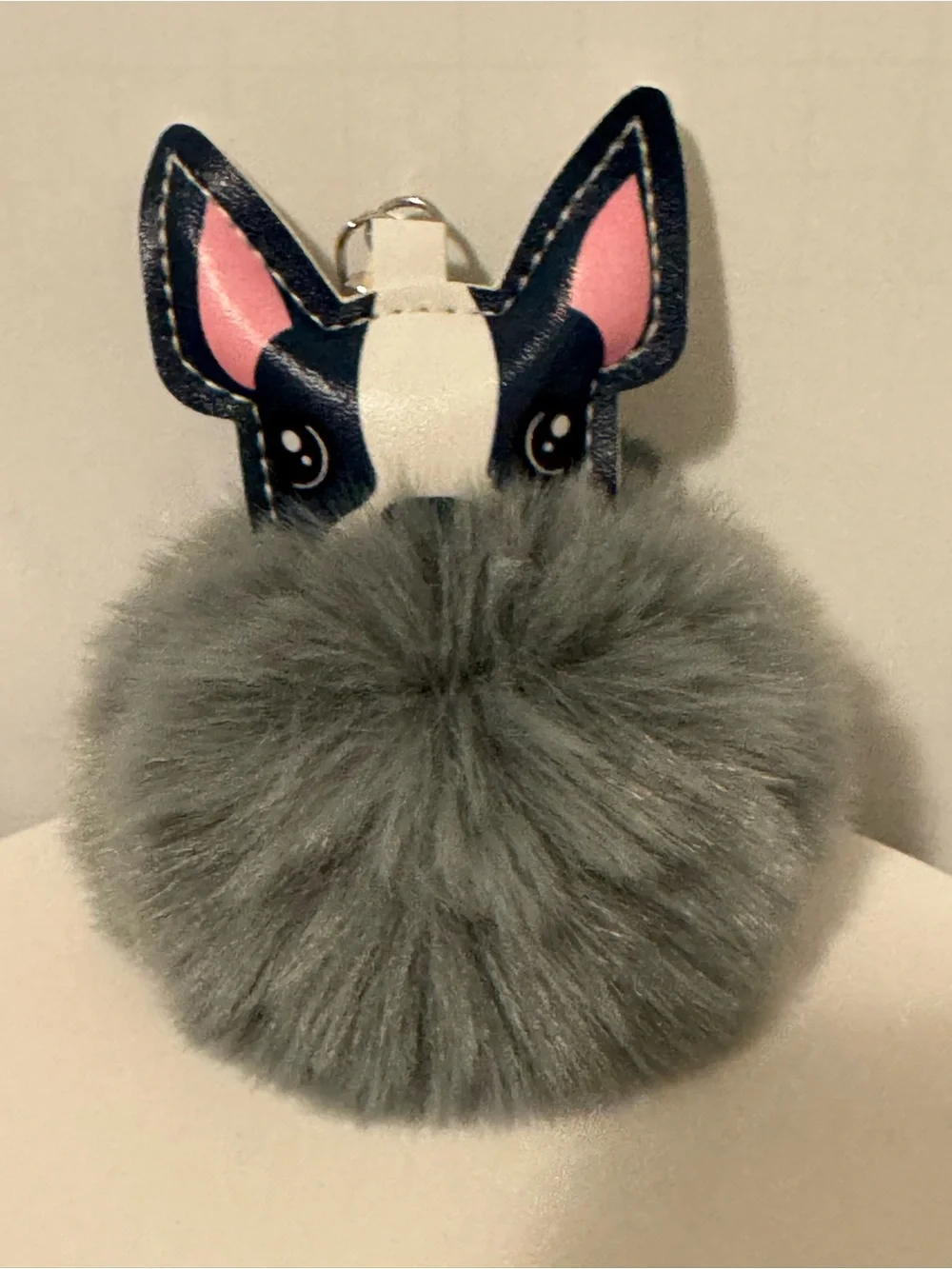 French Bulldog Dog Pom Pom Keychain Faux Fur PU